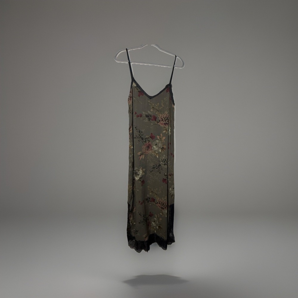 Y2K Dark Floral Rose Midi Maxi Slip Dress Feminine Fairy Whimsigoth 90s Lace Med